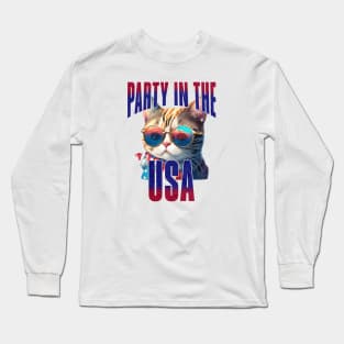 Cool Cat Party in the USA Independence Day Long Sleeve T-Shirt